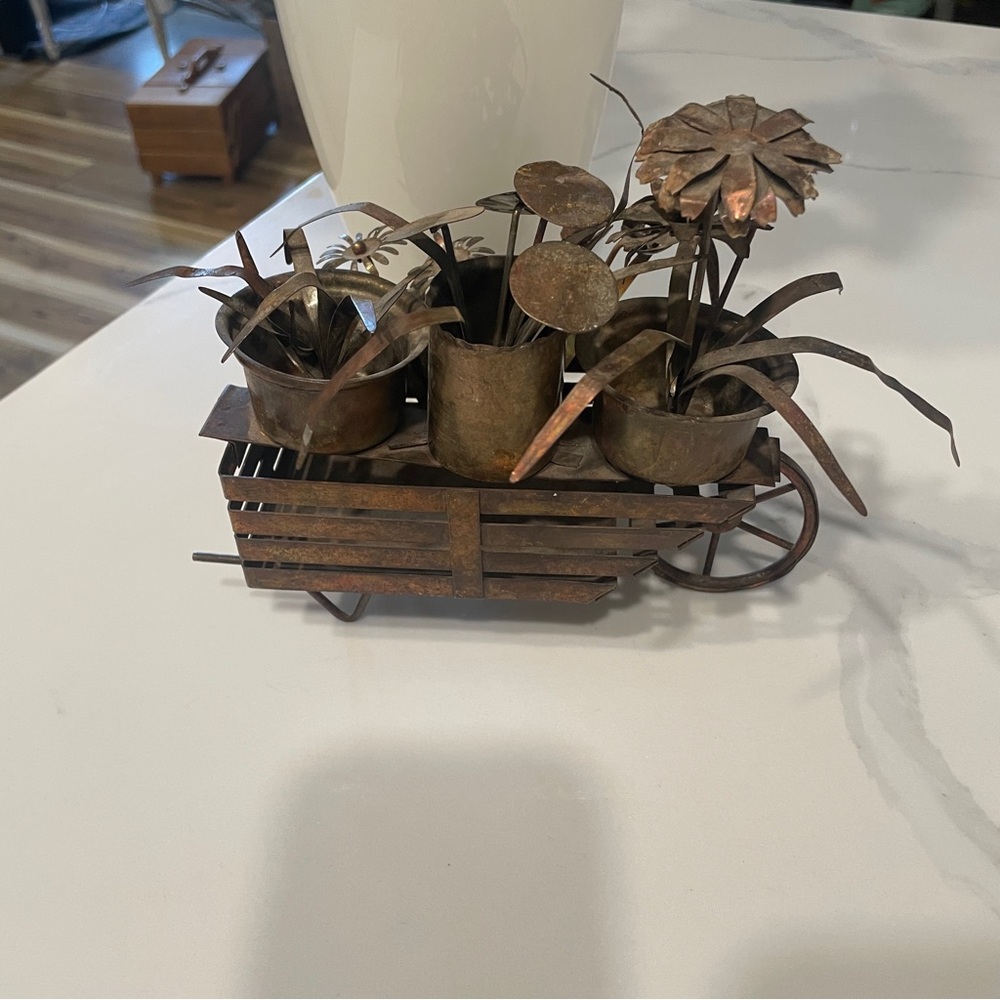 Vintage MCM Mod Apex Copper and Brass Flower Cart